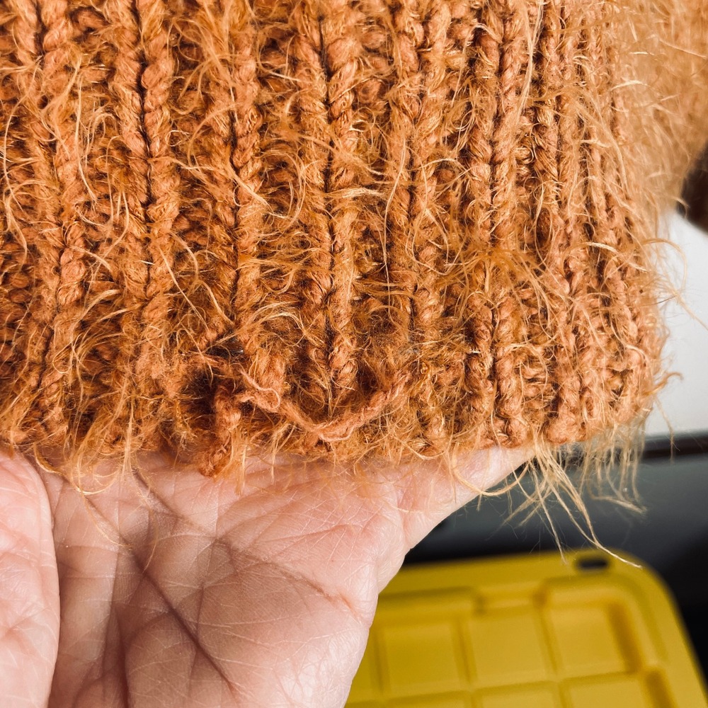 Free People Nevermind Sm Orange Shaggy Knit Button Front Sweater Oversized READ - Picture 8 of 16
